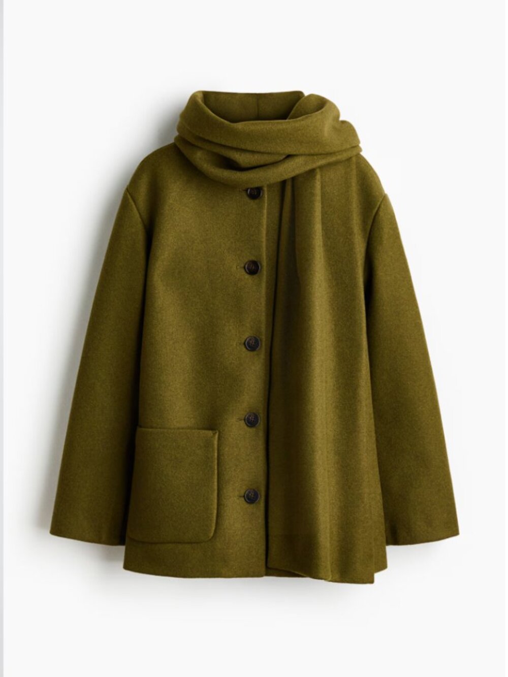 H&M Scarf Detail Coat in Olive Green- Small